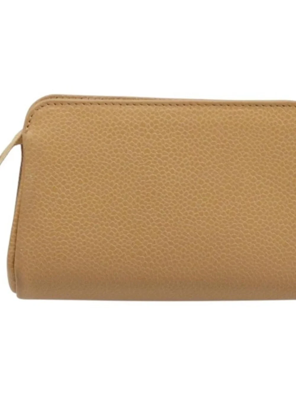 CHANEL COCO Mark Cosmetic Pouch Grained Calf Skin Beige Gold CC Auth 186407